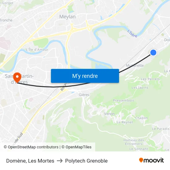 Domène, Les Mortes to Polytech Grenoble map