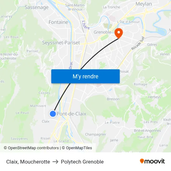 Claix, Moucherotte to Polytech Grenoble map
