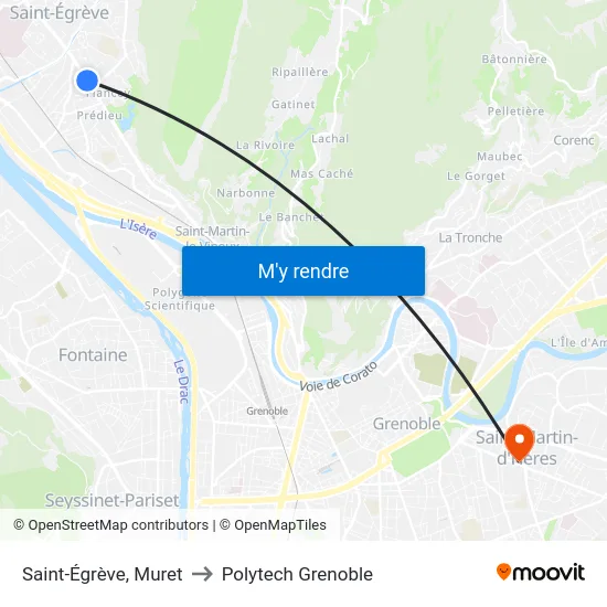 Saint-Égrève, Muret to Polytech Grenoble map
