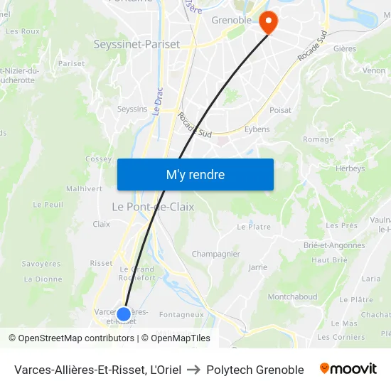 Varces-Allières-Et-Risset, L'Oriel to Polytech Grenoble map