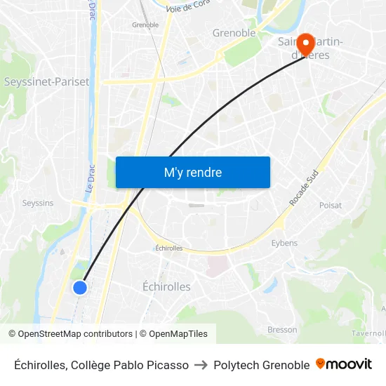 Échirolles, Collège Pablo Picasso to Polytech Grenoble map