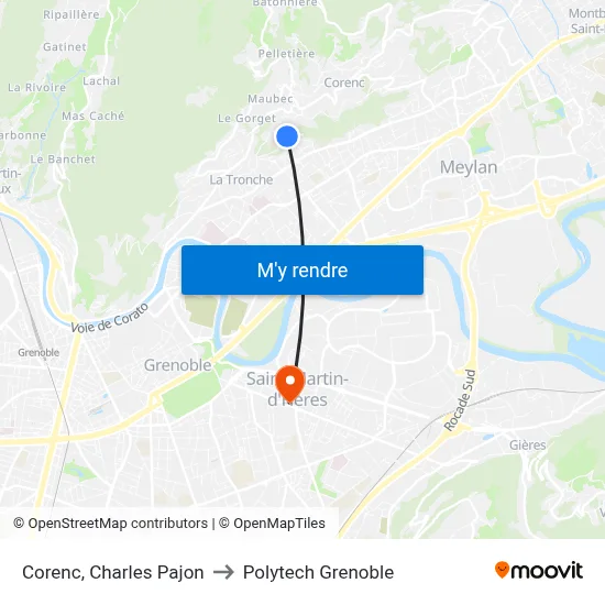 Corenc, Charles Pajon to Polytech Grenoble map
