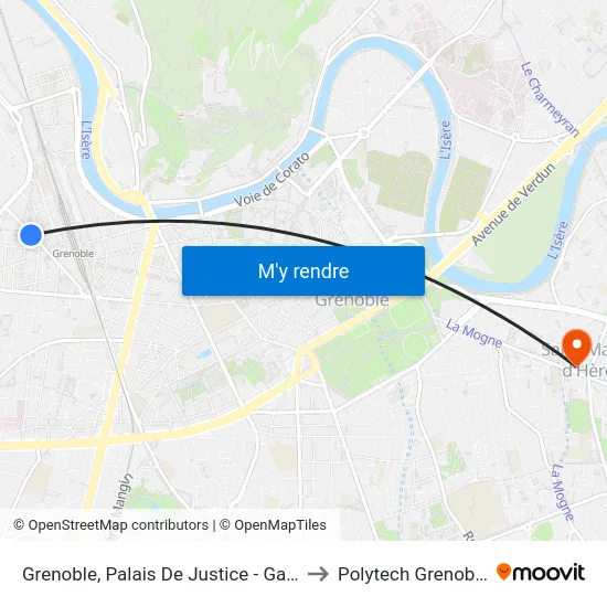 Grenoble, Palais De Justice - Gare to Polytech Grenoble map