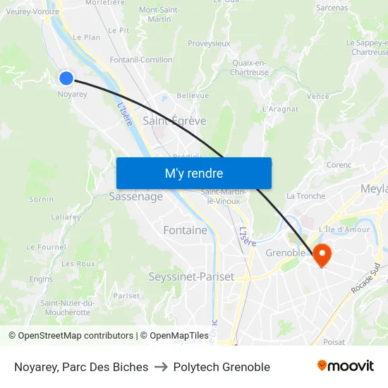 Noyarey, Parc Des Biches to Polytech Grenoble map