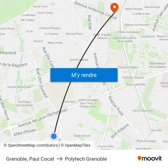 Grenoble, Paul Cocat to Polytech Grenoble map