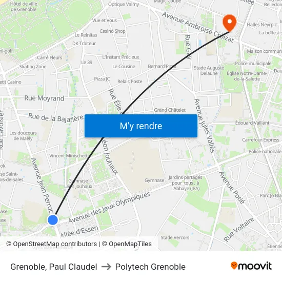 Grenoble, Paul Claudel to Polytech Grenoble map