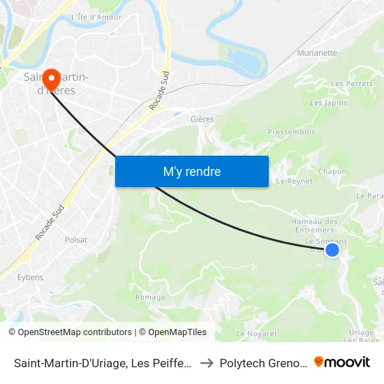 Saint-Martin-D'Uriage, Les Peiffendes to Polytech Grenoble map