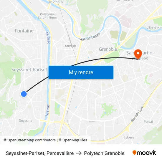 Seyssinet-Pariset, Percevalière to Polytech Grenoble map
