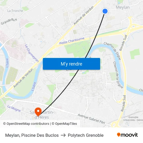 Meylan, Piscine Des Buclos to Polytech Grenoble map