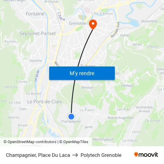 Champagnier, Place Du Laca to Polytech Grenoble map