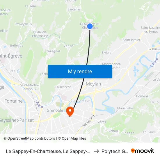 Le Sappey-En-Chartreuse, Le Sappey-En-Chartreuse Place to Polytech Grenoble map