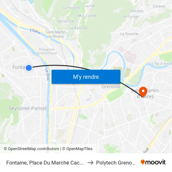 Fontaine, Place Du Marché Cachin to Polytech Grenoble map
