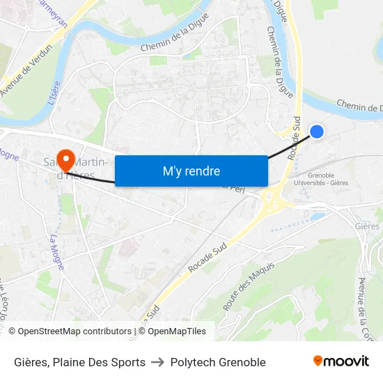 Gières, Plaine Des Sports to Polytech Grenoble map
