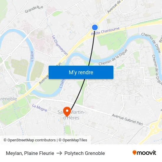 Meylan, Plaine Fleurie to Polytech Grenoble map