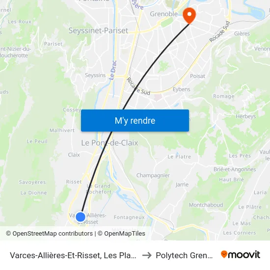 Varces-Allières-Et-Risset, Les Platanes to Polytech Grenoble map