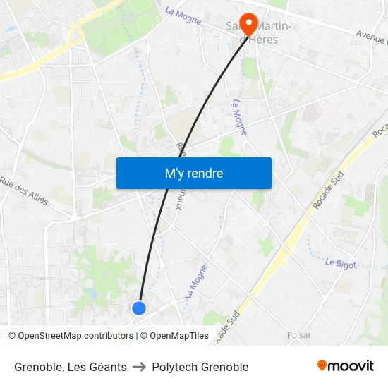 Grenoble, Les Géants to Polytech Grenoble map