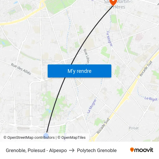 Grenoble, Polesud - Alpexpo to Polytech Grenoble map