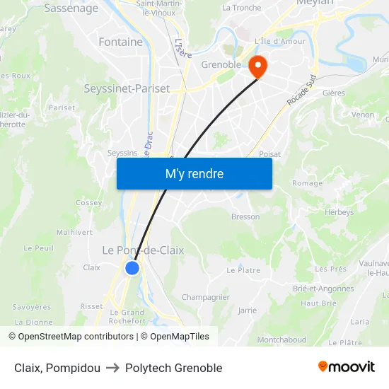 Claix, Pompidou to Polytech Grenoble map