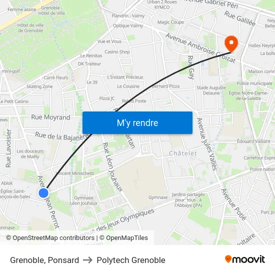 Grenoble, Ponsard to Polytech Grenoble map