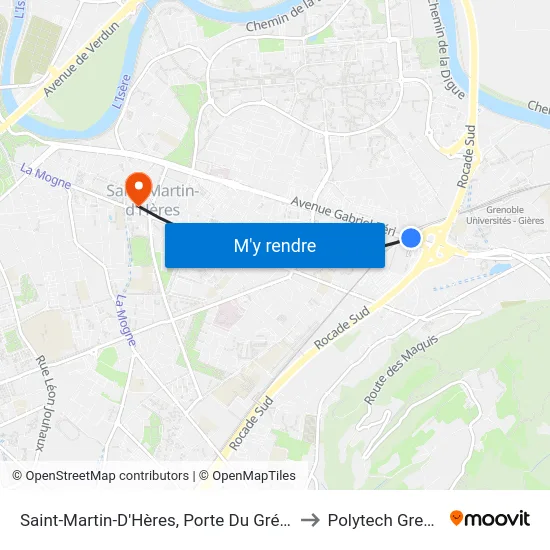 Saint-Martin-D'Hères, Porte Du Grésivaudan to Polytech Grenoble map