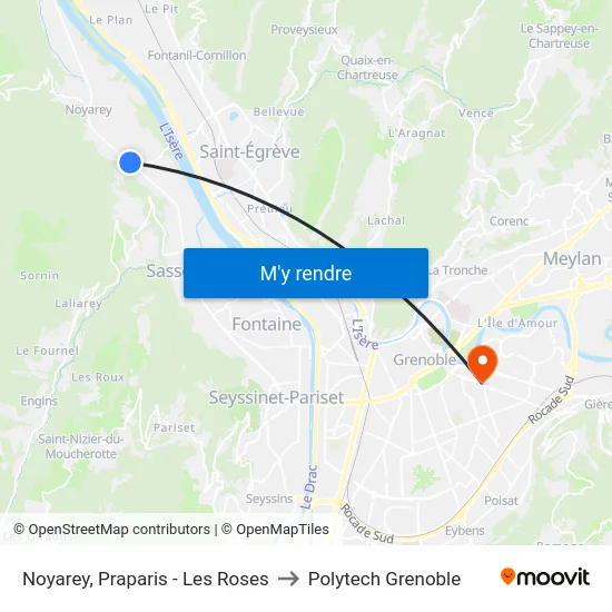 Noyarey, Praparis - Les Roses to Polytech Grenoble map