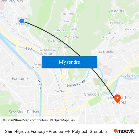 Saint-Égrève, Fiancey - Prédieu to Polytech Grenoble map