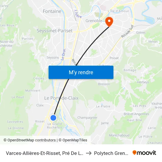 Varces-Allières-Et-Risset, Pré De L'Orme to Polytech Grenoble map