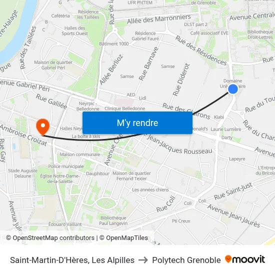 Saint-Martin-D'Hères, Les Alpilles to Polytech Grenoble map