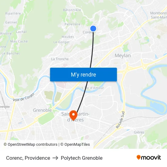 Corenc, Providence to Polytech Grenoble map