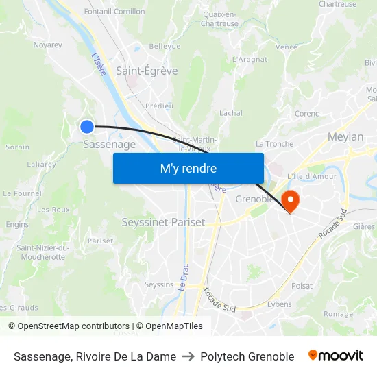 Sassenage, Rivoire De La Dame to Polytech Grenoble map