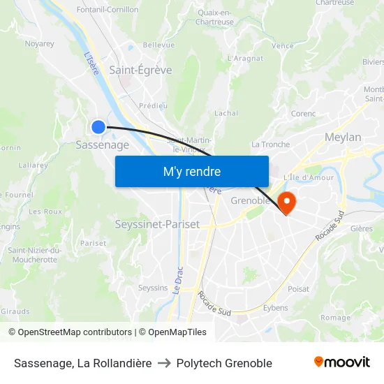 Sassenage, La Rollandière to Polytech Grenoble map