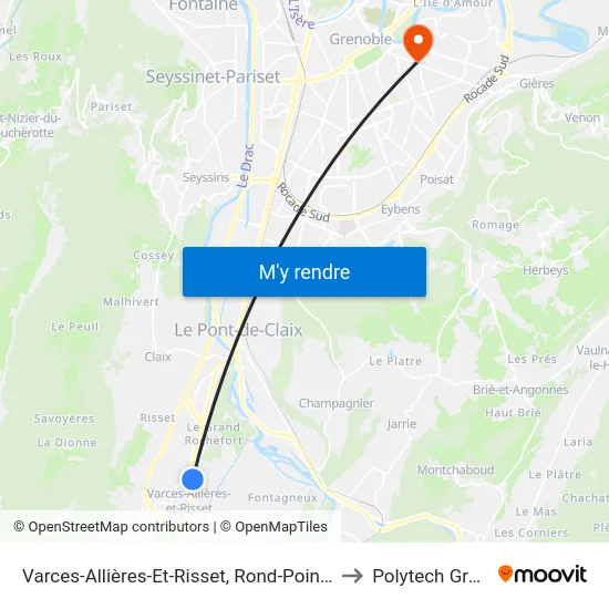 Varces-Allières-Et-Risset, Rond-Point De L'Europe to Polytech Grenoble map