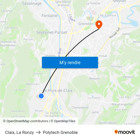 Claix, La Ronzy to Polytech Grenoble map