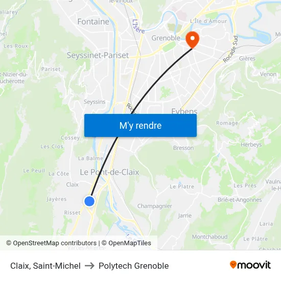 Claix, Saint-Michel to Polytech Grenoble map