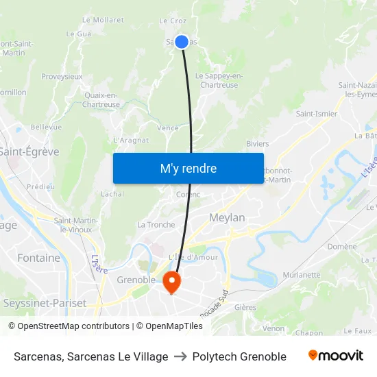Sarcenas, Sarcenas Le Village to Polytech Grenoble map
