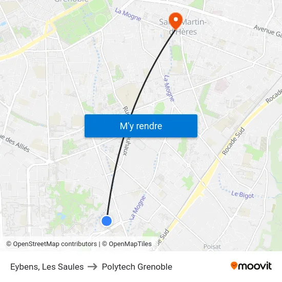 Eybens, Les Saules to Polytech Grenoble map