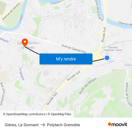 Gières, Le Sonnant to Polytech Grenoble map