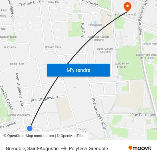 Grenoble, Saint-Augustin to Polytech Grenoble map