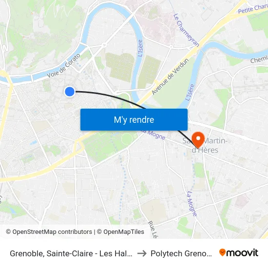 Grenoble, Sainte-Claire - Les Halles to Polytech Grenoble map