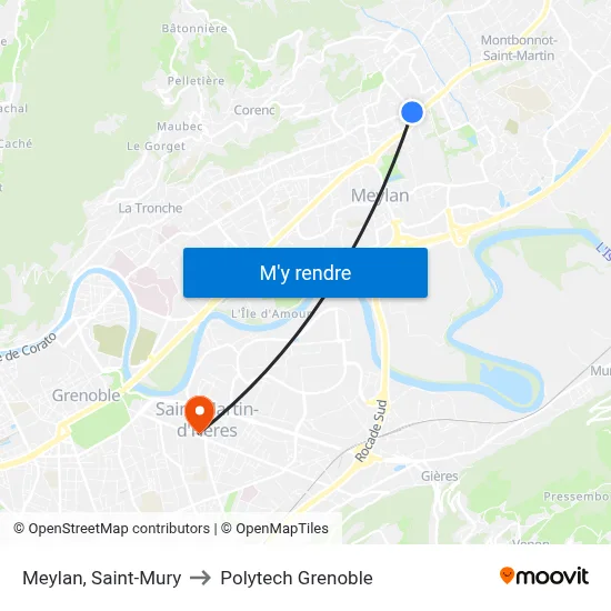 Meylan, Saint-Mury to Polytech Grenoble map