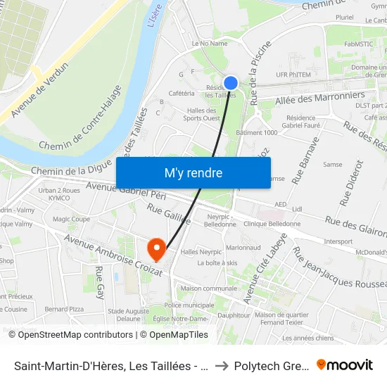 Saint-Martin-D'Hères, Les Taillées - Universités to Polytech Grenoble map