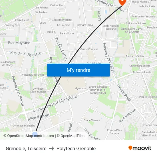 Grenoble, Teisseire to Polytech Grenoble map