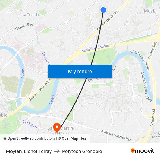 Meylan, Lionel Terray to Polytech Grenoble map