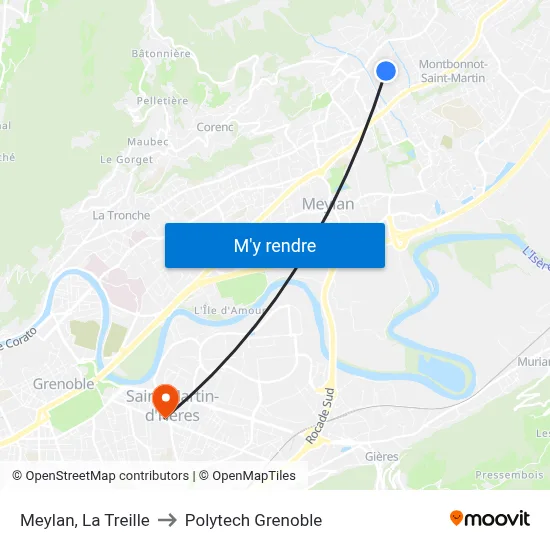 Meylan, La Treille to Polytech Grenoble map