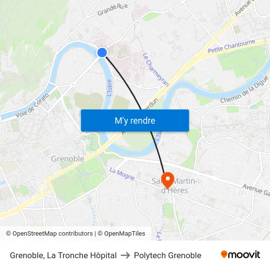 Grenoble, La Tronche Hôpital to Polytech Grenoble map