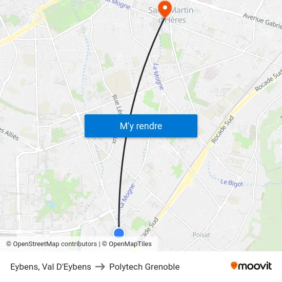 Eybens, Val D'Eybens to Polytech Grenoble map