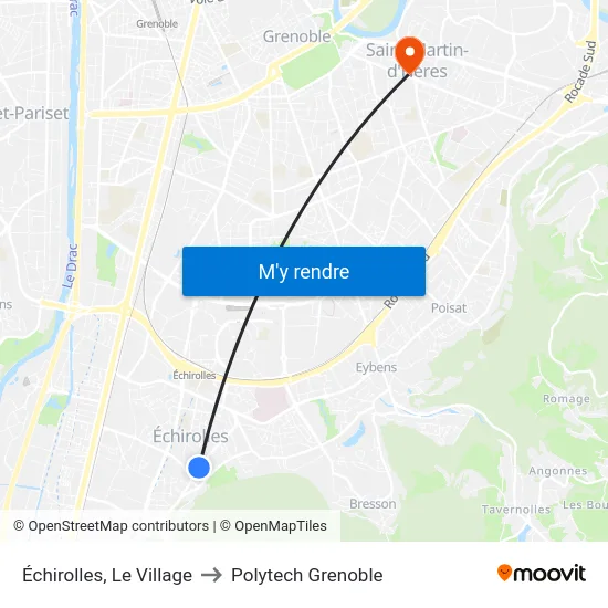 Échirolles, Le Village to Polytech Grenoble map