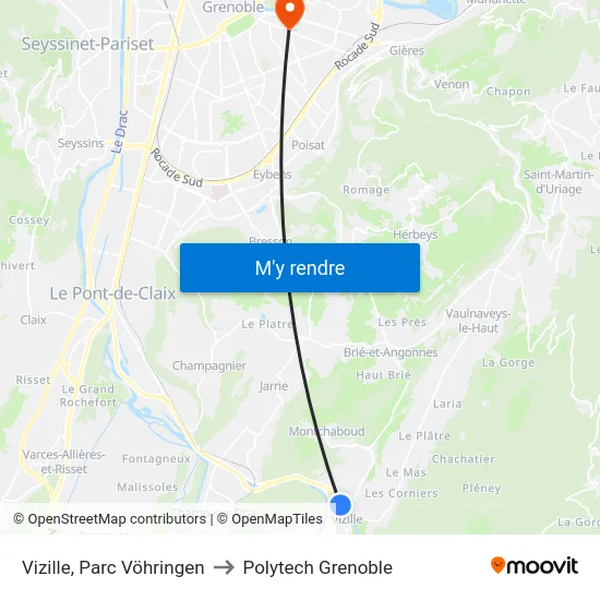 Vizille, Parc Vöhringen to Polytech Grenoble map