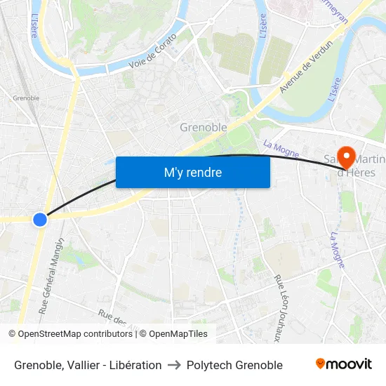 Grenoble, Vallier - Libération to Polytech Grenoble map