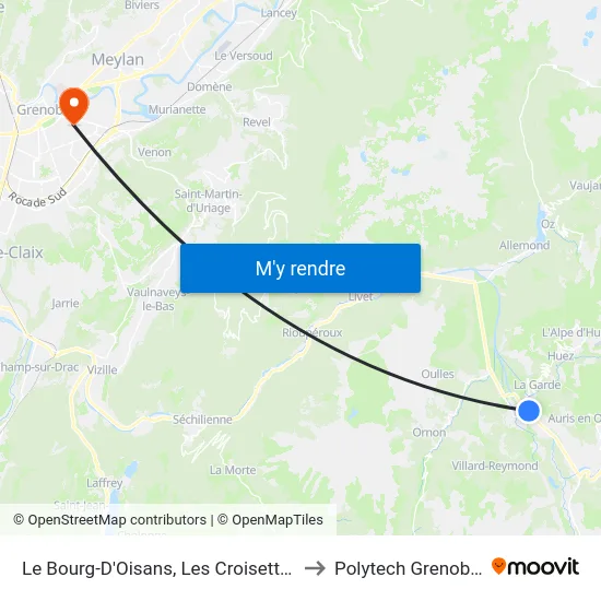 Le Bourg-D'Oisans, Les Croisettes to Polytech Grenoble map